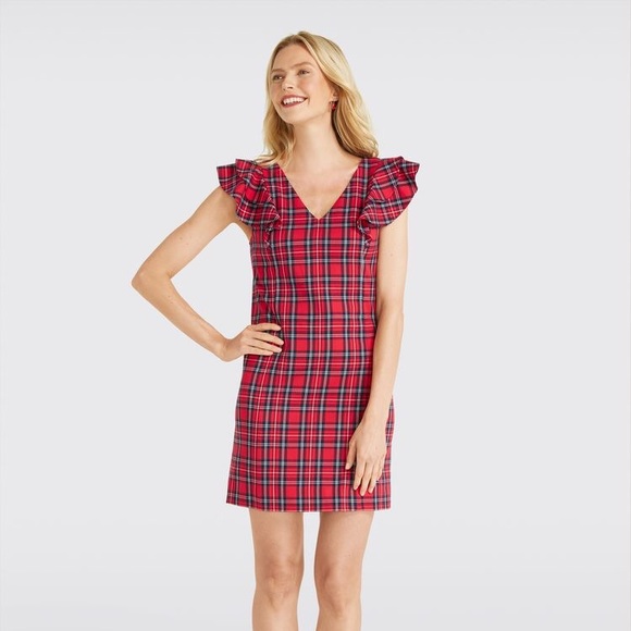 Draper James Dresses & Skirts - Draper James Plaid Ruffle Shoulder Dress